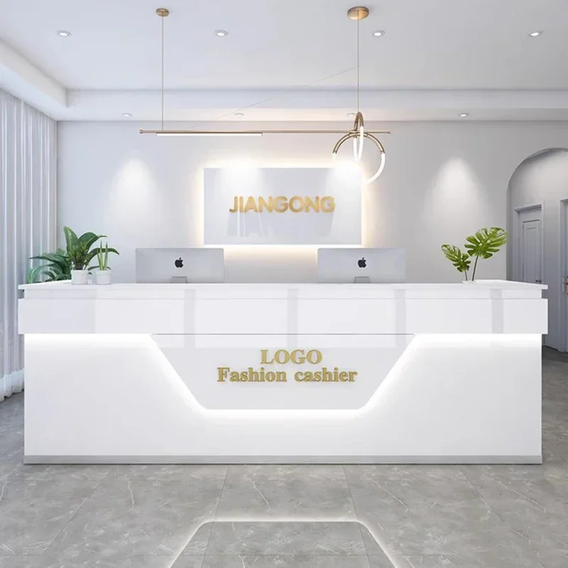 Nordic Checkout Reception Desks Stylish Design Light Luxury Reception Desks Modern Mdf Mostrador Negocio Commercial Furniture
