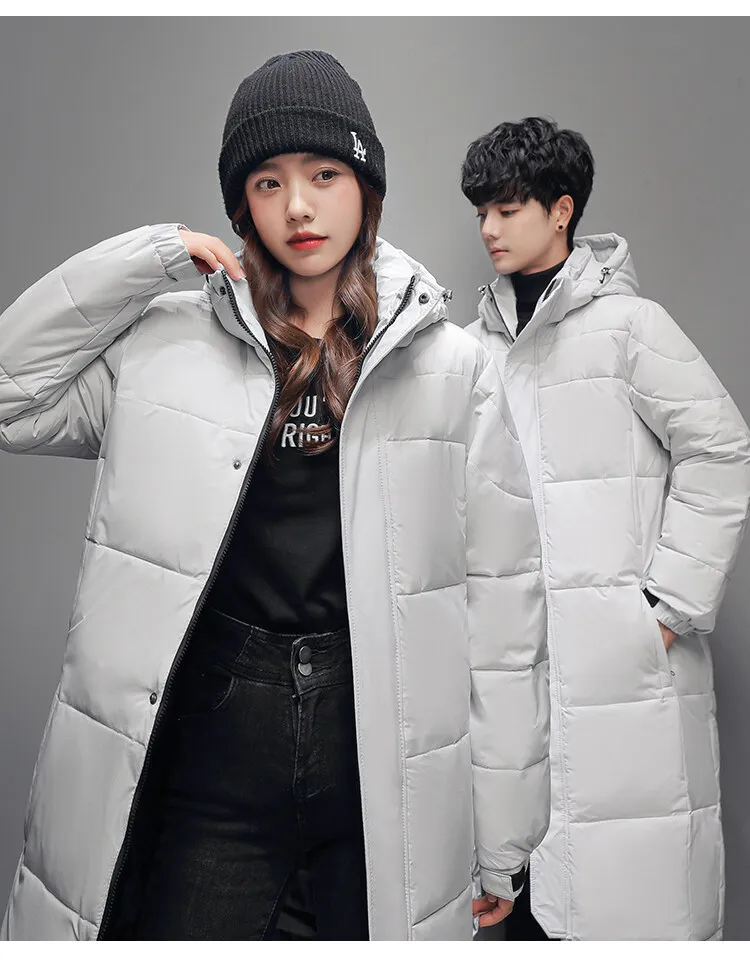 Men Women Thick Hooded Long Parkas Solid Color Zipper Parkas Unisex Long Winter Padded Jacket Unisex Warm Down Jacket Parkas