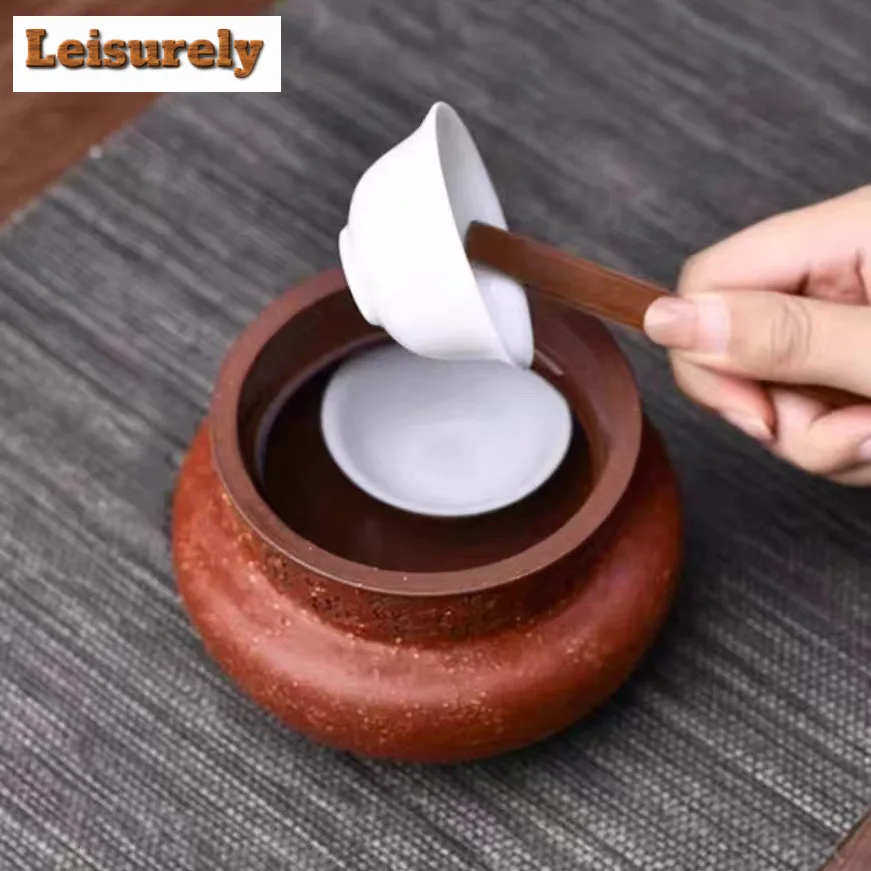430ml Boutique Yixing Purple Clay Tea Washing Basin Handmade Raw Ore Coarse Sand Clay Tea Residue Barrel Jianshui Ceremony