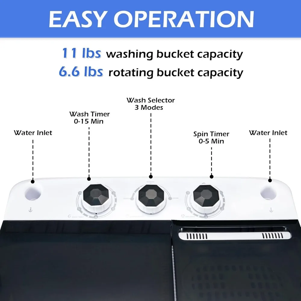 Portable Washer Machine, 17.6LBS Twin Tub Laundry Washer & Spinner, Washer and Dryer Combo 3