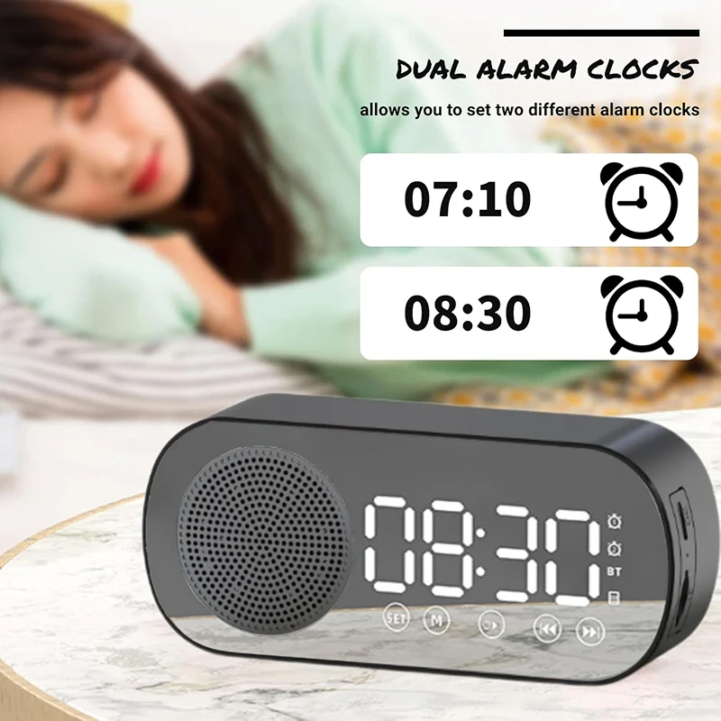 Smart LED Mirror Bluetooth Alarm Clock with Speaker Functionality