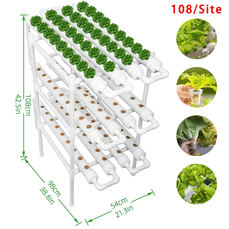 Hydroponics Growing System Kit 3 Layer-108 Planting Holes Food Grade PVC Pipes Soilless Cultivation Equipment Garden Grow Tools Hydroponic Gardening Kit Hydroponic Planting Tools