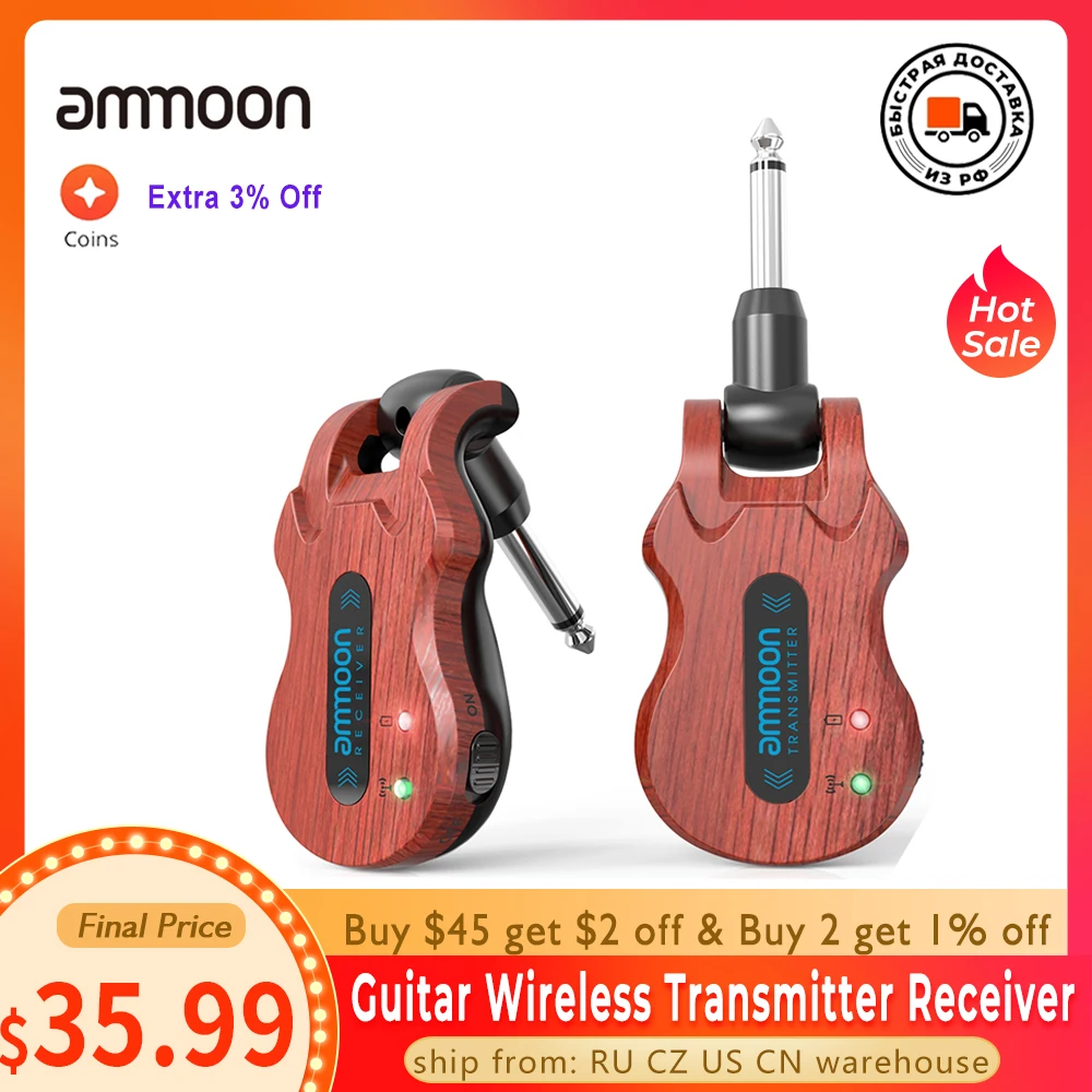 ammoonWirelessGuitarSystemAudioDigitalGuitarWirelessTransmitterReceiverRechargeable