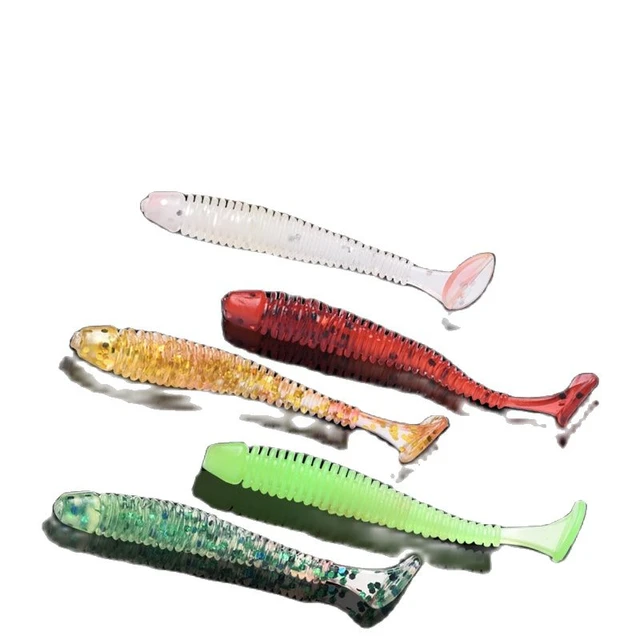 Carp Fishing with Silicone Bait T-Tail Lure Fishing Tackle Soft Lures  Predator Fishing Lures Five Colors