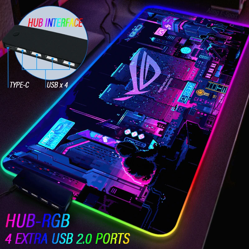 Extensão República dos Jogadores Tapete Rígido Tapete de Mesa Rog Tapete Antiderrapante Rgb Luminoso Usb tipo c Hub Tapete Personalizado