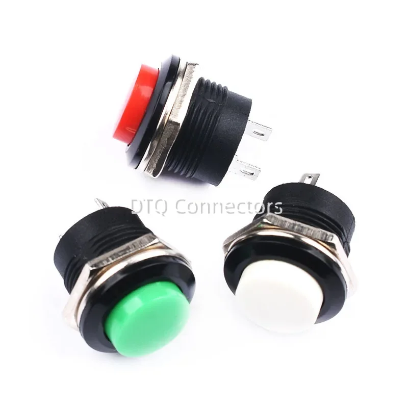 6pcs 순간 푸시 버튼 스위치 16mm 순간 6A 125VAC 3A 250VAC 원형 스위치 R13-507 검정색 빨간색 초록색 흰색 파란색 노란색