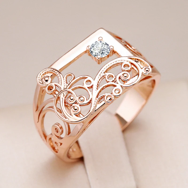 Kinel Vintage 585 Rose Gold Color Square Big Ring for Women