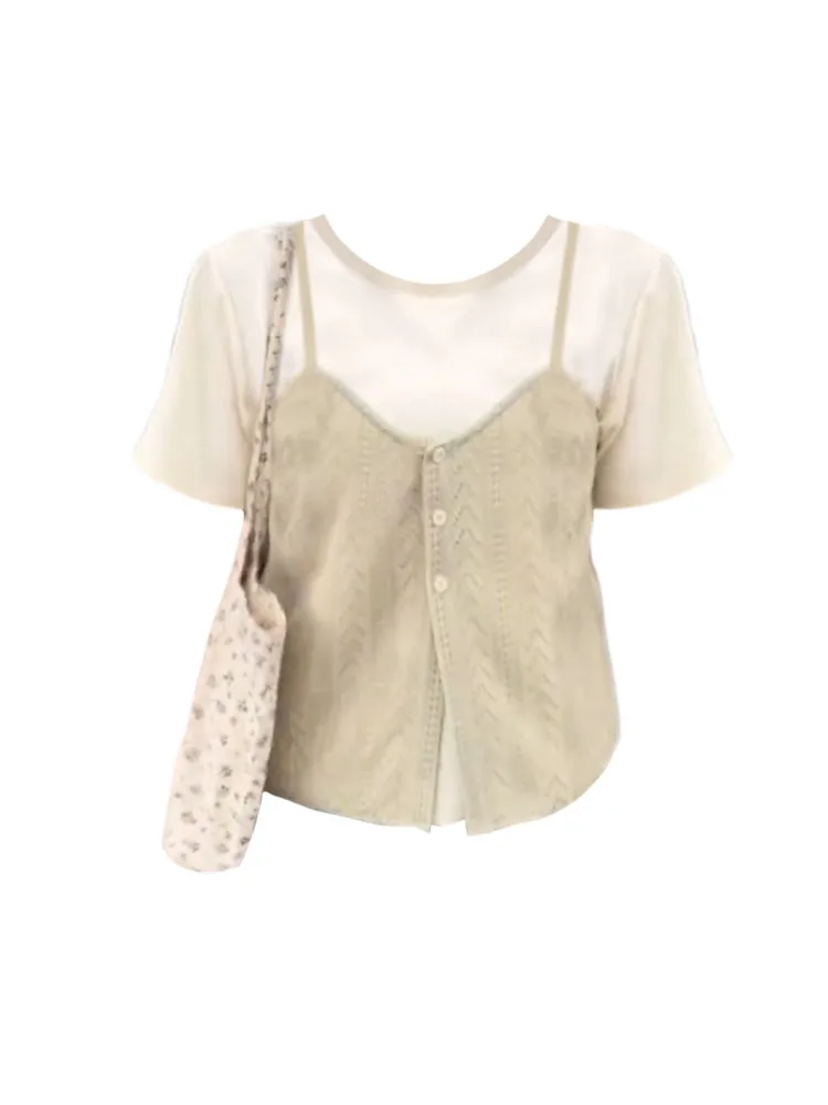 

Fashion Classical O-Neck Short Sleeve T-Shirts Women New Design Patchwork Cozy Tops Summer 2024 High Quality Sweet Coquette Tees