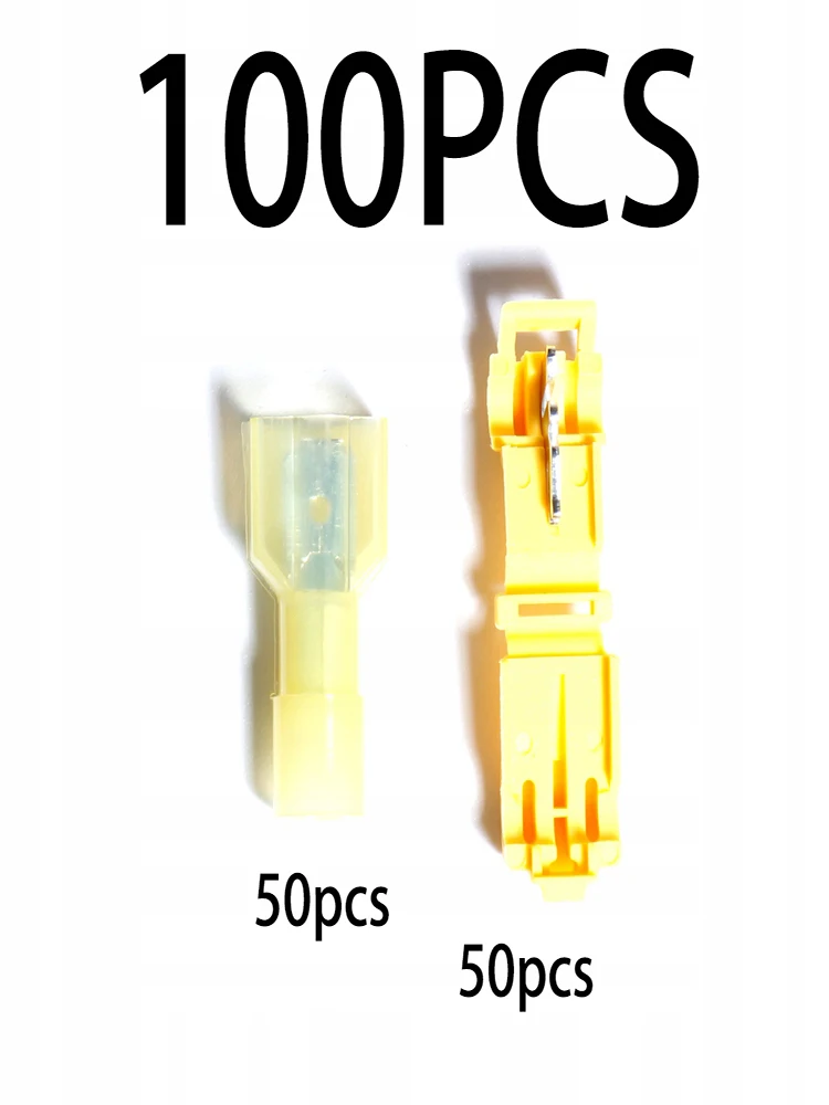 

100Pcs(50Set) T Shape Electrical Cable Connector Quick Splice Lock Wire Terminal Crimp Electric Wire Connectors yellow