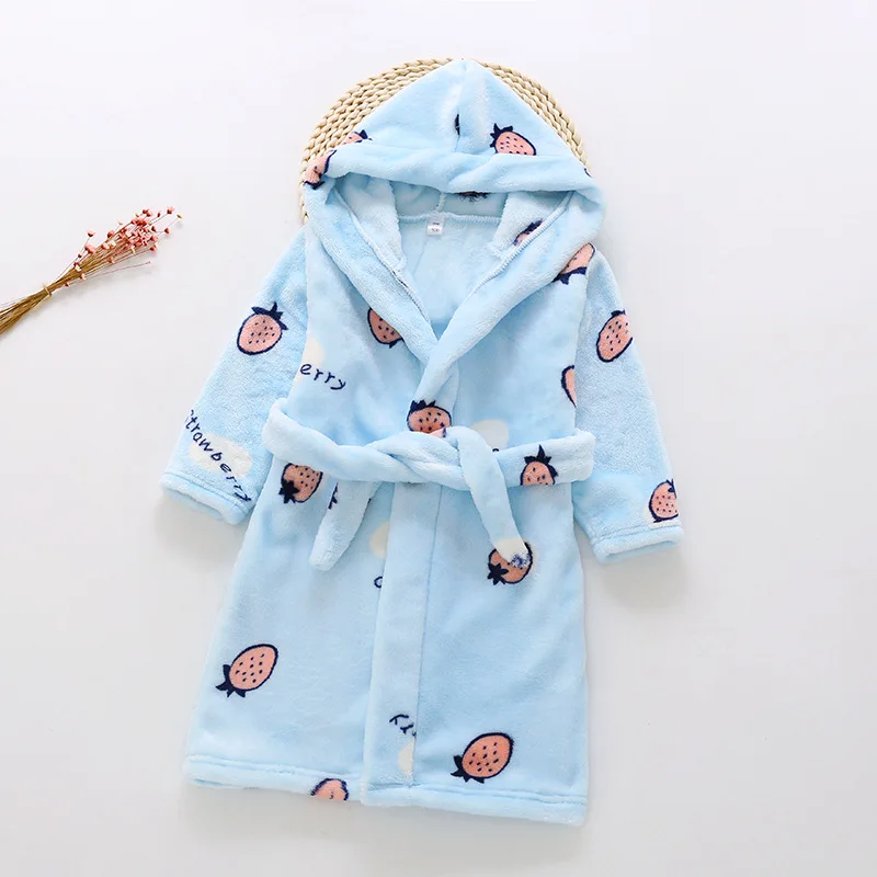 Boys Girls Bathrobes Hooded Winter Flannel Thicken Bath Robes Towel Pajamas Gown Family Home Cl