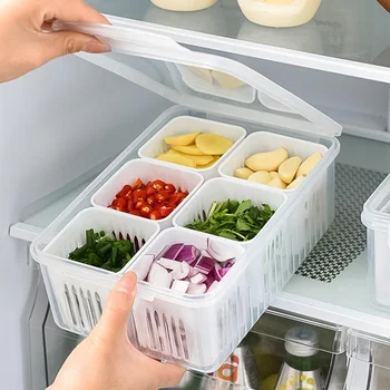 Refrigerator Fresh-Keeping Storage Box with Drain Basket – Portable Food Organizer for Fruits, Vegetables, Garlic & Camping Kitchen Use 1