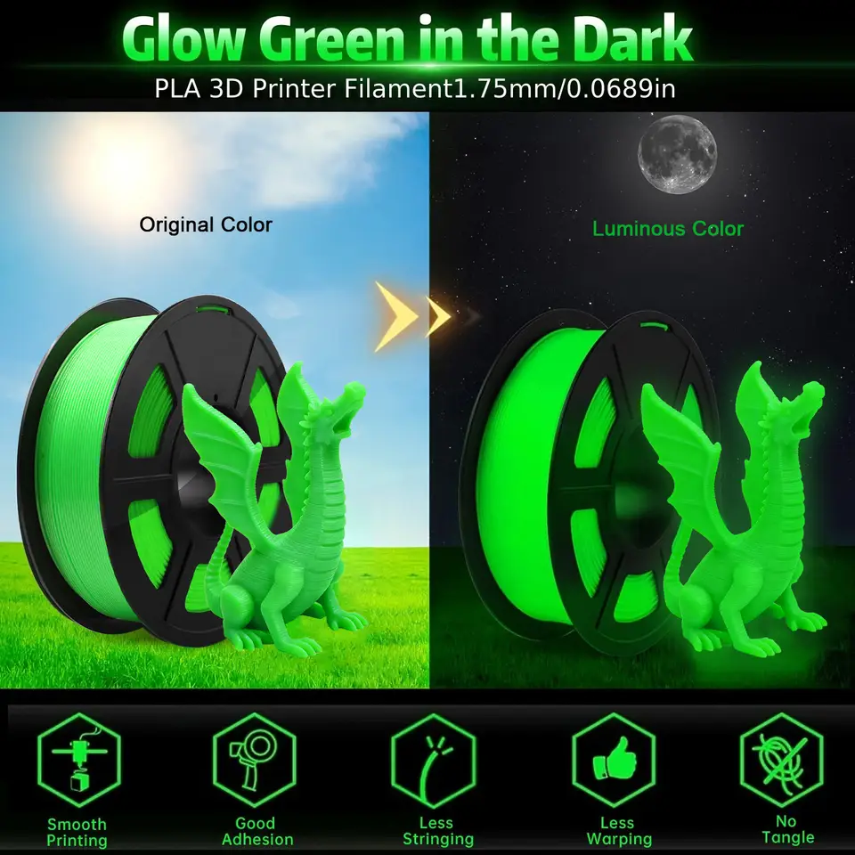 DIY Christmas Gift, 1.75mm PLA Luminous 3D Printer Filament, 200g(0.44L）Spool, Glow in the Dark, for Most FDM Printers image 4