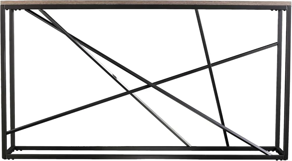 Modern Gray Console Table for Living Room, Slim Design with Faux Stone Top, Powder-Coated Iron Frame