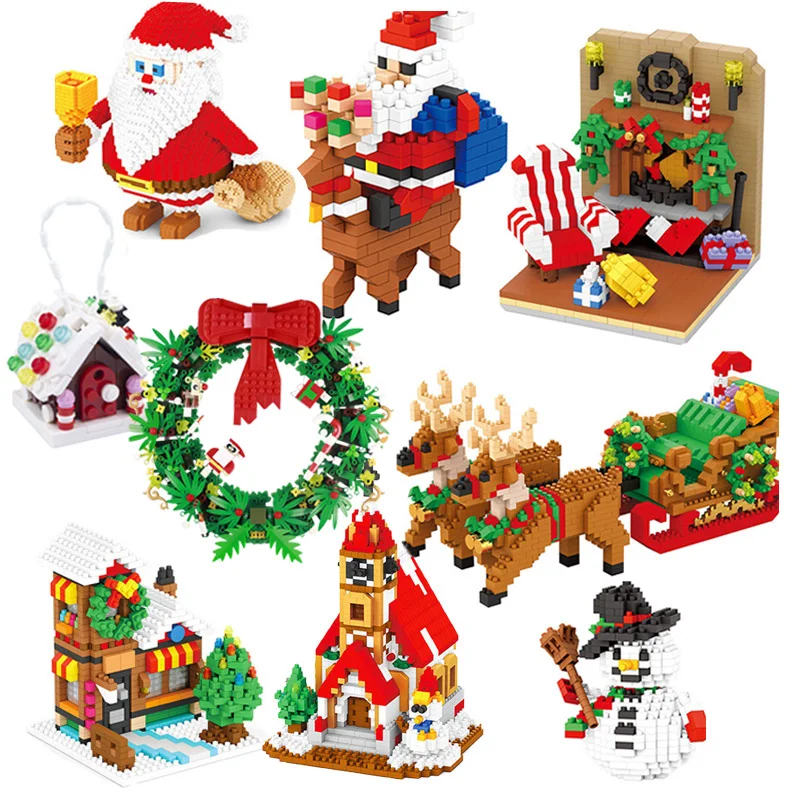 

MOC Christmas Santa Claus Building Blocks DIY Garland Snowman Figures Church Elk Sled Tree Bricks Model Toys Children Xmas Gifts