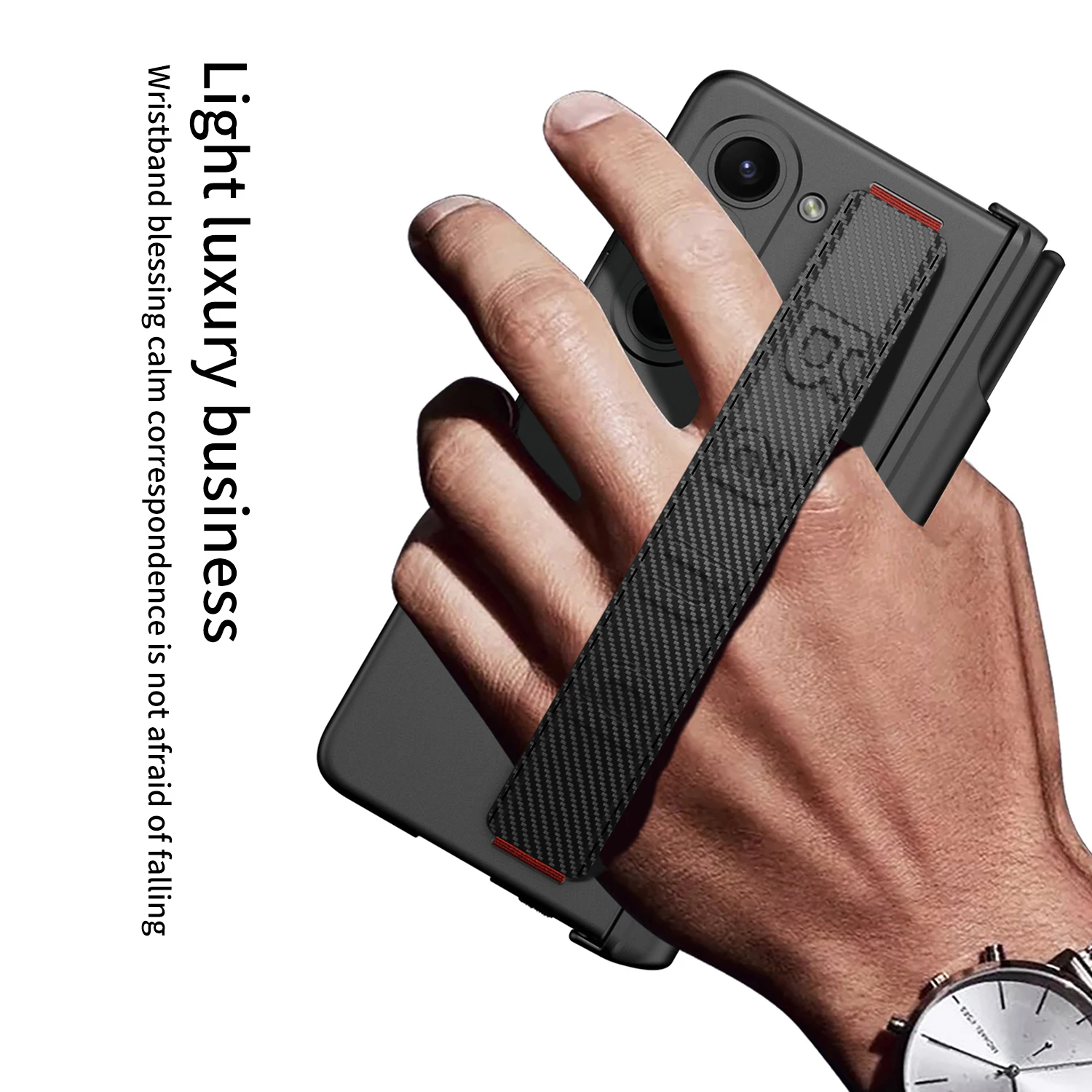 

For Samsung Galaxy Z Fold 5 Case Ultra-thin Matte Wristband Magnetic Folding Hinge Pen Holder With Tempered Film Hard Back Cover