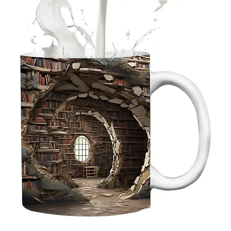 

3D книжная полка, кружка, кофейная кружка, керамическая кофейная чашка, многофункциональная книжная Клубная чашка 11 унций, предметы для книг с креативным космическим дизайном