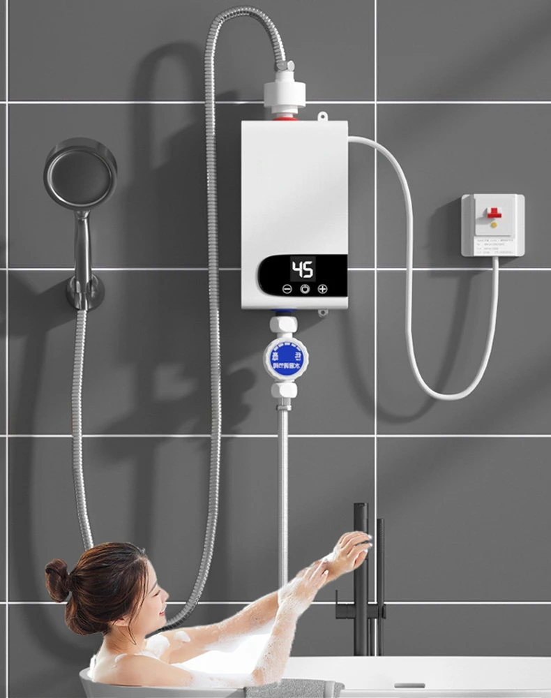 Electric Water Heater 5500W Water Heater Instant Water Heater Tankless Instantaneous Faucet Tap Kitchen Hot Crane LED Digital EU Plug
