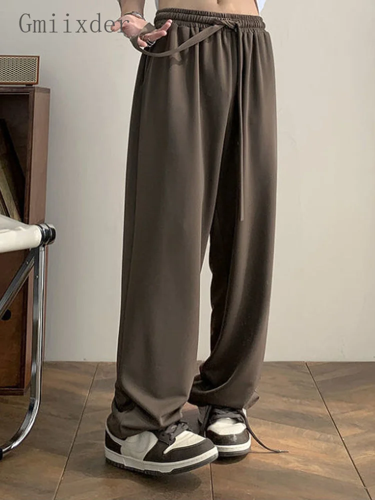 

Vintage Fall/winter Men Pants Oversize Straight Tube Fashion High Street Bottom Elastic Waist Wide Leg Casual Trousers