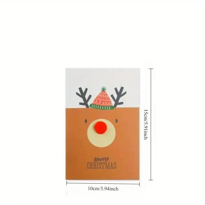 Christmas Exquisite Greeting Card Cartoon Three-Dimensional Elk Hair Ball Nose Postcard Gift Party Supplies Festival Party Cards