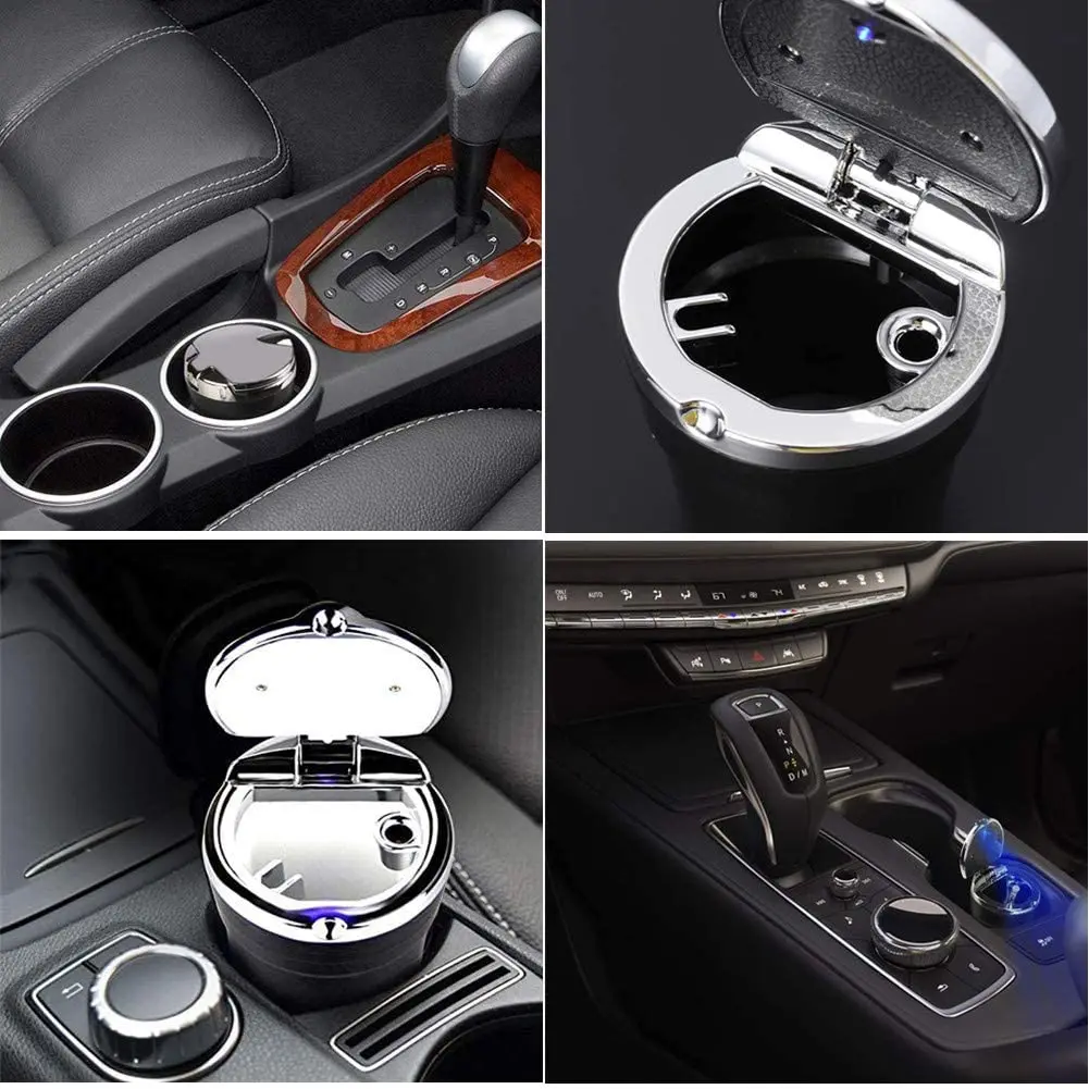 

LED Portable Car Truck Auto Office Cigarette Ashtray Holder Cup - Black