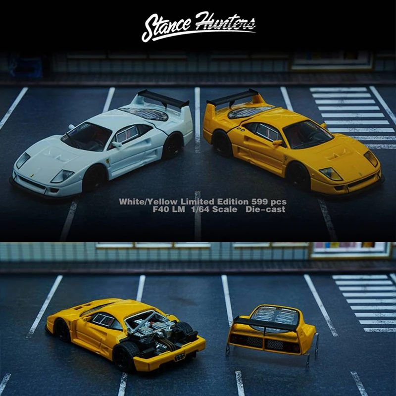

Stance Hunters Model Car 1:64 F40 Alloy Sport Vehicle Tail Gate Moveable-Yellow & White