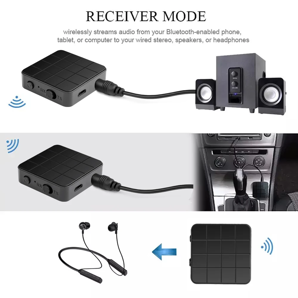 Bluetooth 5.0 Audio Receiver Transmitter Music Stereo Wireless Adapter with RCA 3.5MM AUX Jack for PC TV Headphone Car Speaker