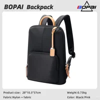 BOPAI Women Fashion Lightweight Commuter Backpack Business Cowhide Shoulder Bag Waterproof Nylon Bag 14 inch Computer Bag 1