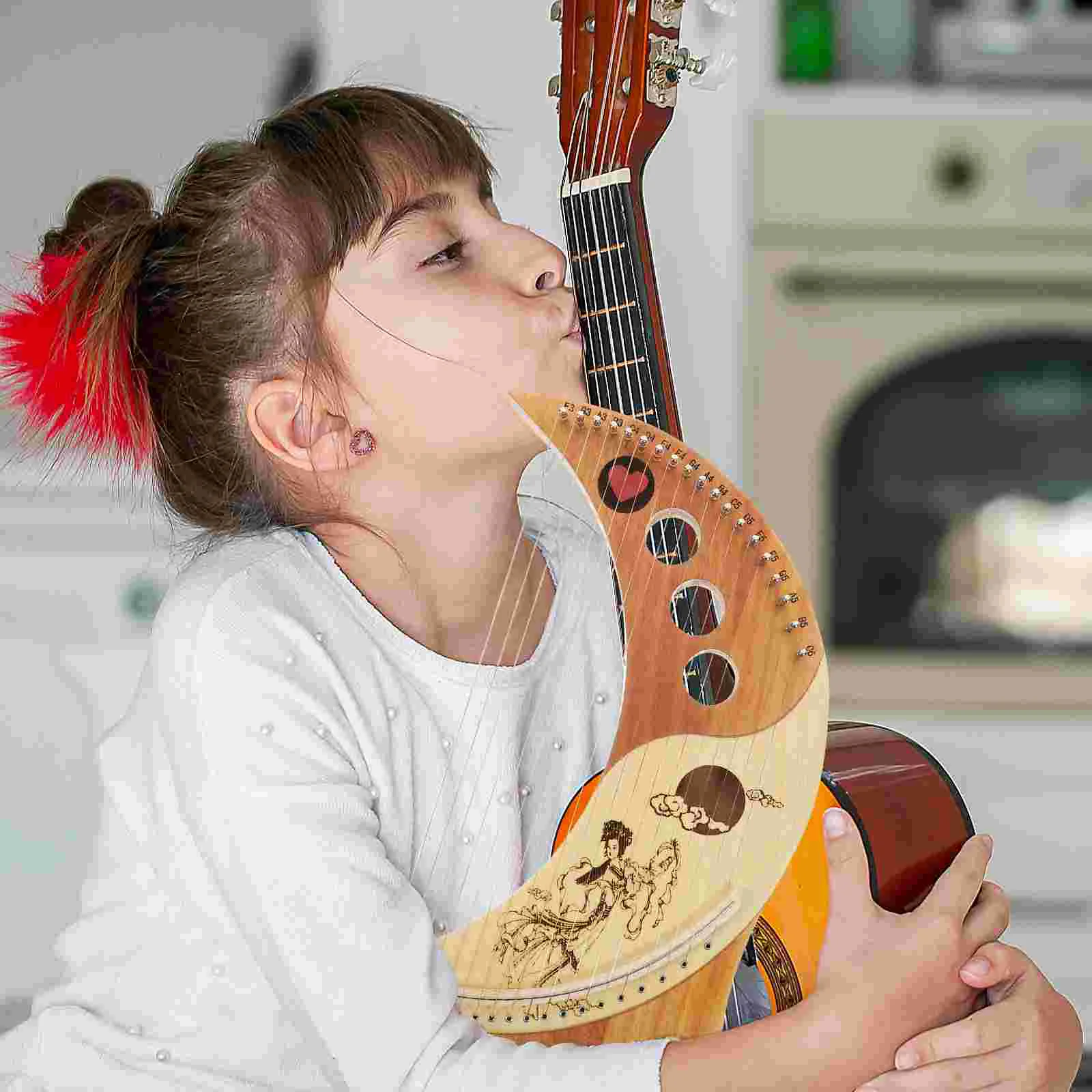 19 String Lyre Harp Kids Musical Instruments Handheld Wood Body String Instrument Ancient Style Retro Child Solid Chinese Fir