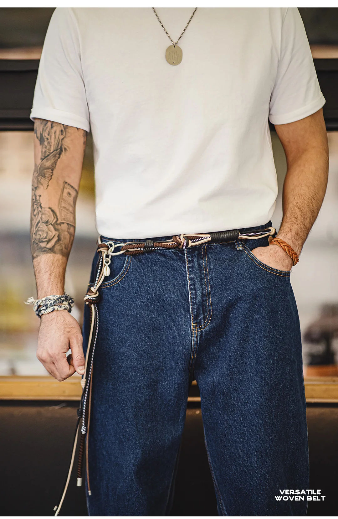 Maden Vintage Mehrzweck gewebte Gürtel Outdoor Taille Kette Hose Kette hängen Schulter gurt Dekoration für Männer und Frauen – Detail 11