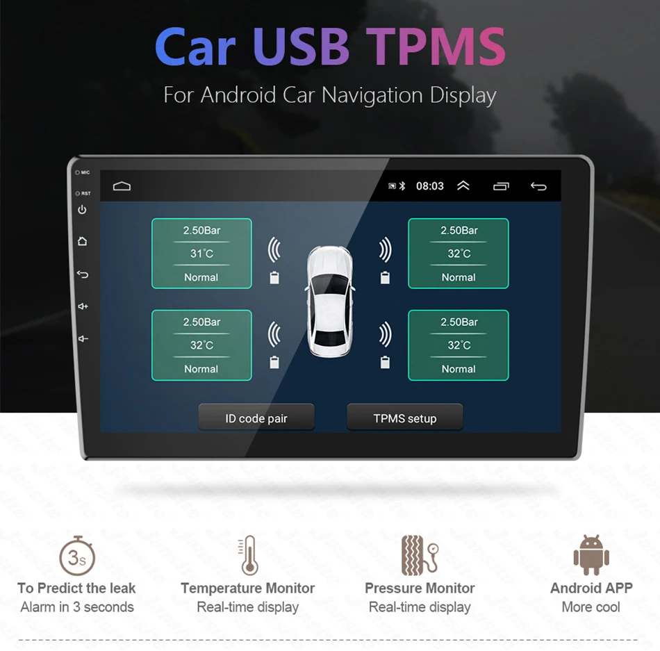 USB ȵ̵ TPMS Ÿ̾ з ͸ ý ÷, ȵ̵ ڵ DVD  Ƽ̵ ÷̾ 4 