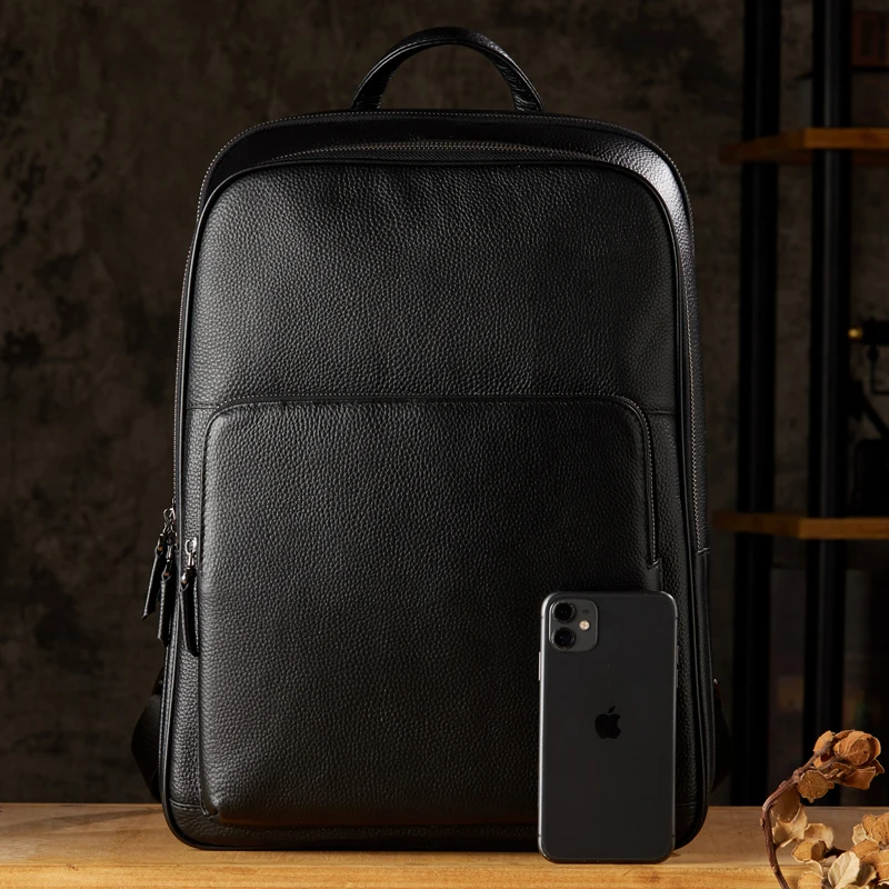Men's Handmade Casual Genuine Leather Rucksack Large Capacity Business Backpack Fashion First Layer Cowhide Leather Travel Bag