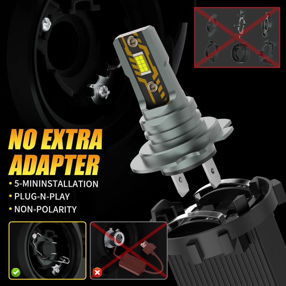 2Pcs H7 LED Lights 200W 22000LM Headlight Bulb 6500K Mini Size Design Wireless For Car Lamp CSP 5570 Chip White Plug&Play