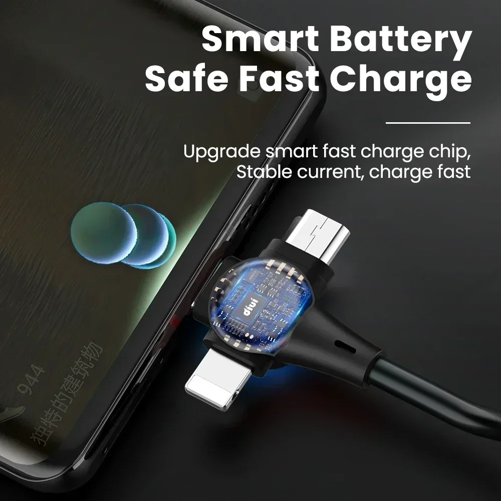 6A 3 in1 0.65M Spring Cable for Huawei Xiaomi Sansung Micro 8 Pin Type-C Fast Charger for iPhone Retractable USB Data Cable Cord