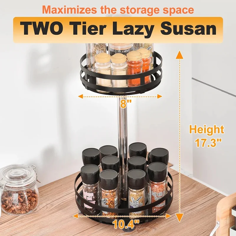 360°Rotation Spice Rack Organizer Non-Skid Carbon Steel Storage Tray for Seasonings and Spices Jar Cans Home Kitchen Accessories 3