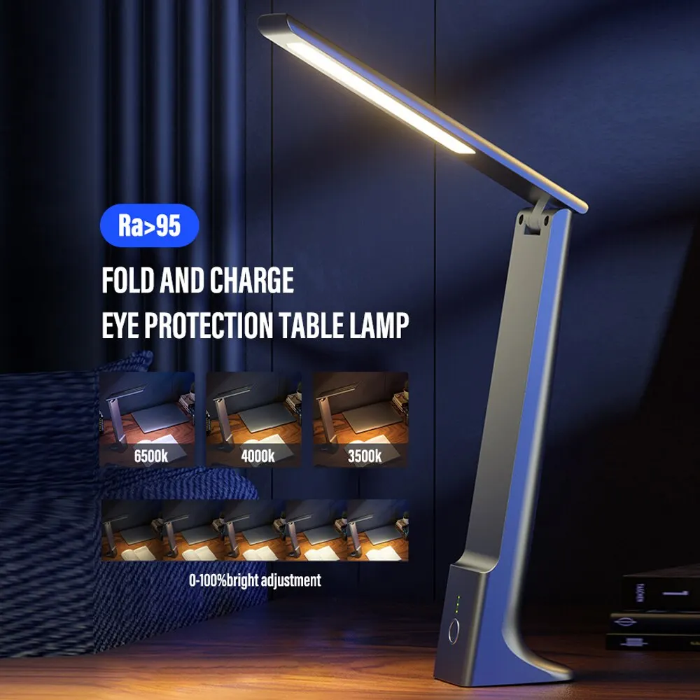 LED Desk Lamp Folding USB Charging Touch Control Dimmable Desktop Eye Protection Reading Study Office Bedroom Bedside