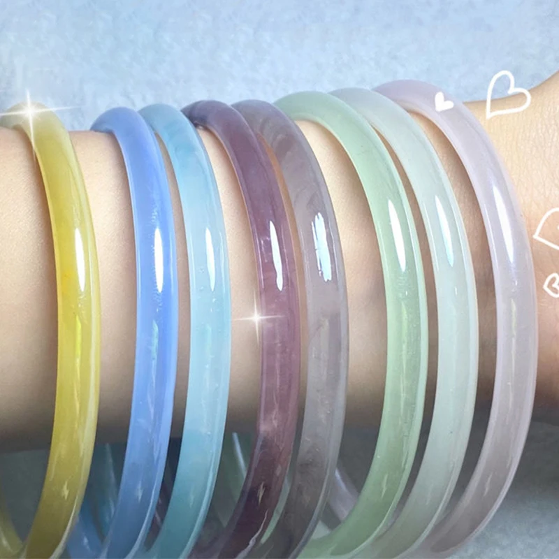 Elegant Imitation Jade Solid Color Jingle Bangles Retro Simple Glass Bracelet Femme Fashion Women's Casual China Jewelry Gifts 3