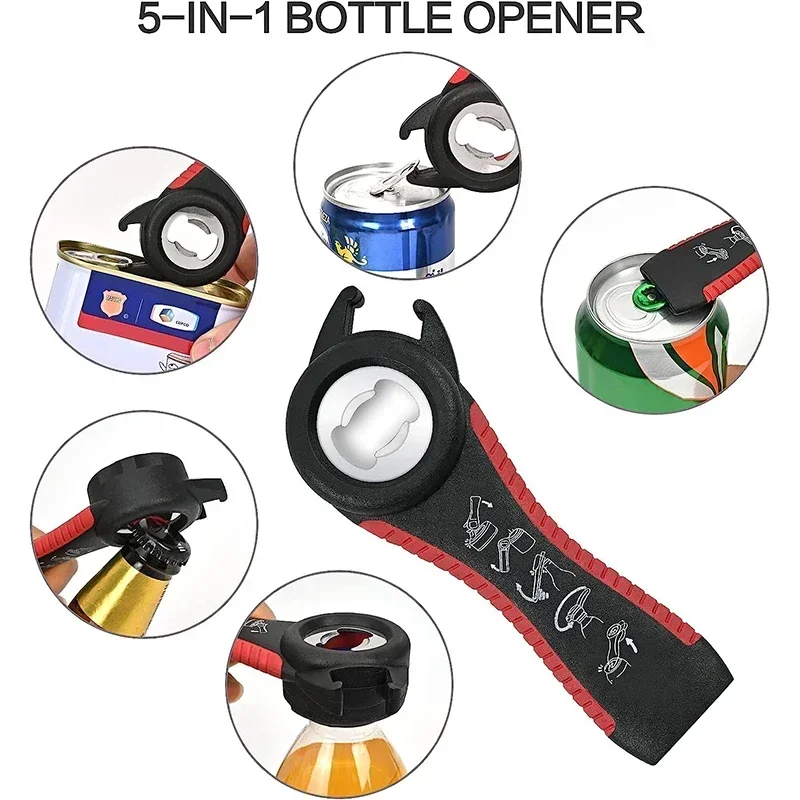 5-in-1 Jar Opener Multifunctional Non-slip Can Opener Bottle Opener Kit with Silicone Handle Kitchen Accessories Kitchen Gadgets