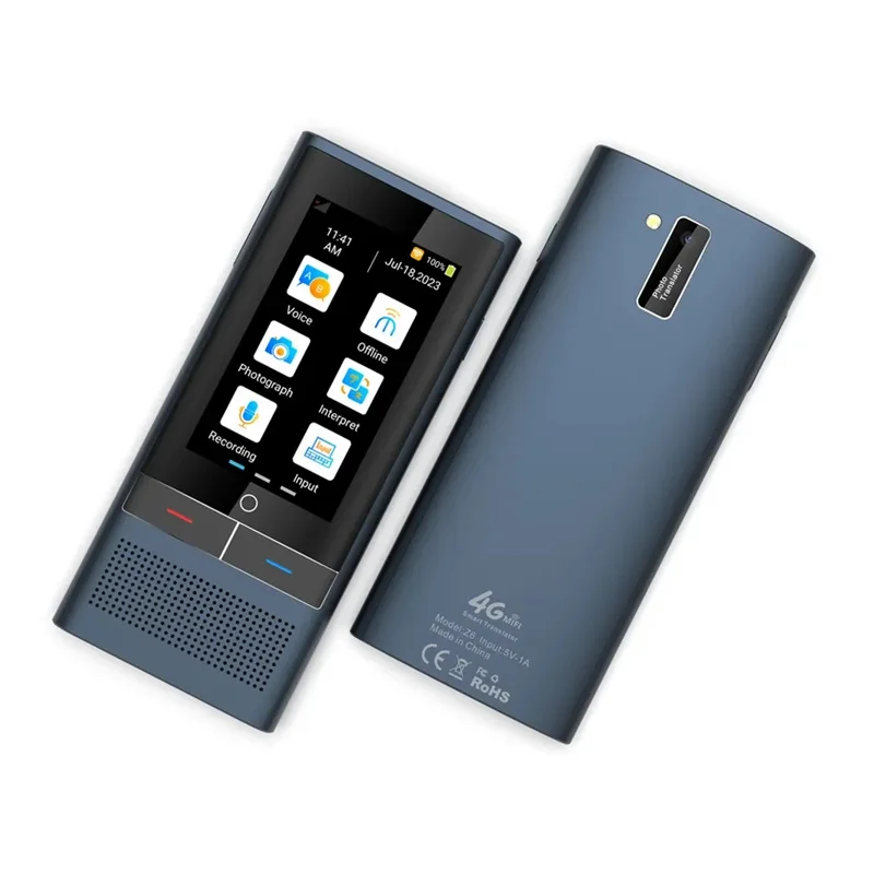 AI Voice Translator Z6 117 Languages 3.1inch IPS Screen 4G SIM Card Internet 8G Memory Recording Intelligent Translated