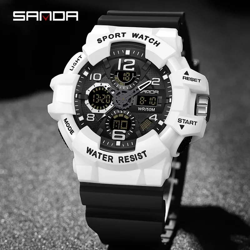 SANDA 3168  LED Digital 50M Waterproof Watch Men Multifunction Clock Relogio Masculino Men Military Watches White Sport Watch 4