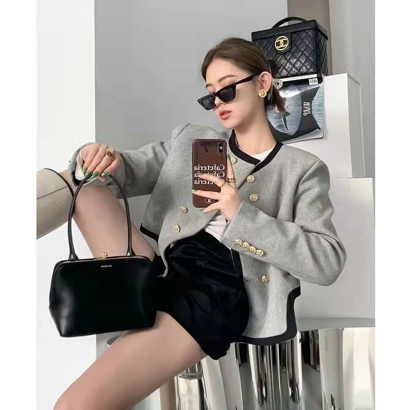 MEXZT Giubbotti Donna Elegante Blazer corto in tweed Office Lady Coreano Corto Abito irregolare Cappotto Top Vintage Capispalla casual Nuovo_voghion.com