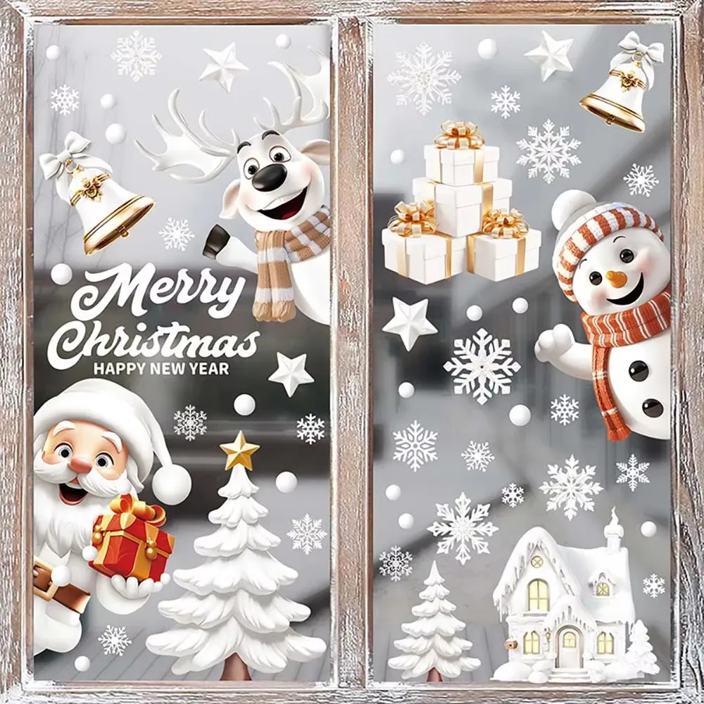 9pcs/set Christmas Window Stickers Santa Claus Xmas Tree Snowflake Glass Decal 2025 New Year Home Decoration Navidad 2024 Gifts