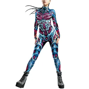 Women Men 3D Printing Jumpsuit Halloween Party Cosplay Tight Fitting Suit Punk Role Play Outfit Dance Costumes