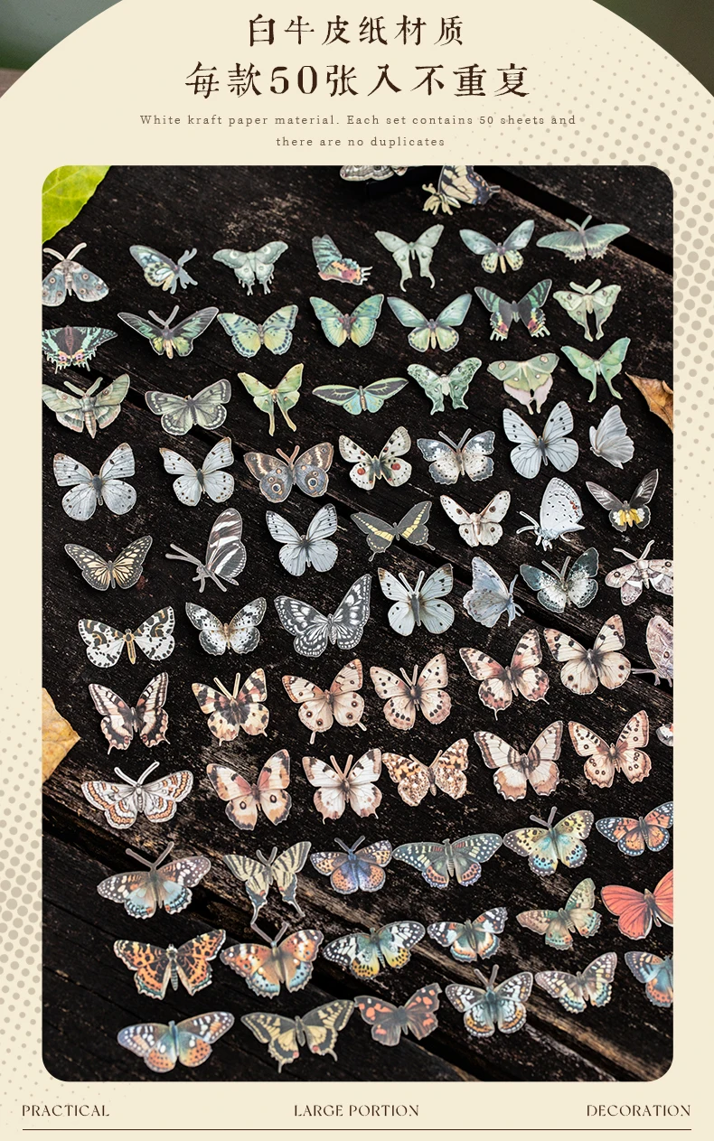 JIANQI 50 Stück Schmetterlingsaufkleber, ästhetischer bunter Vogel, dekorative Aufkleber, DIY-Scrapbooking-Material – Detail 5
