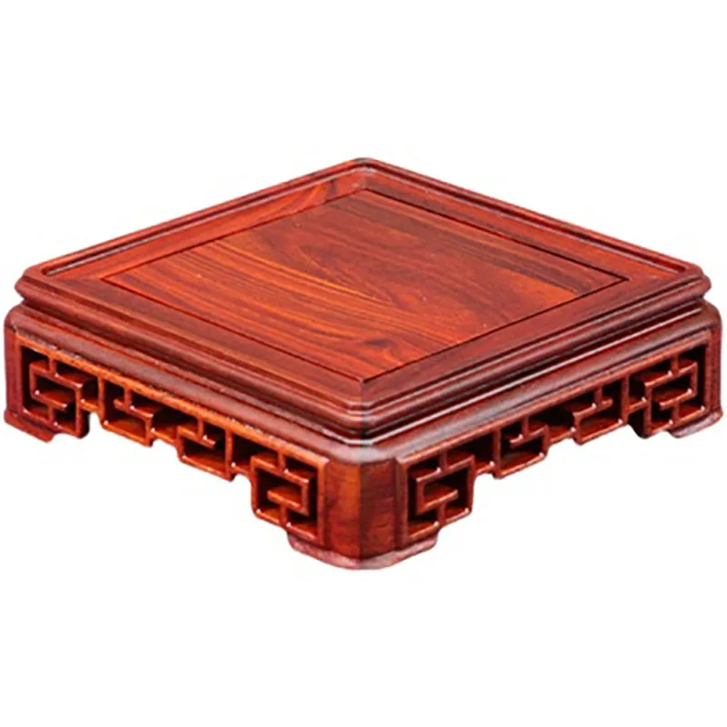 Square Redwood Carve Base, Hollow Out Pedestal, Nature Redwood Display Shelf, Flower Stands, Vase Tray, Planter Pots
