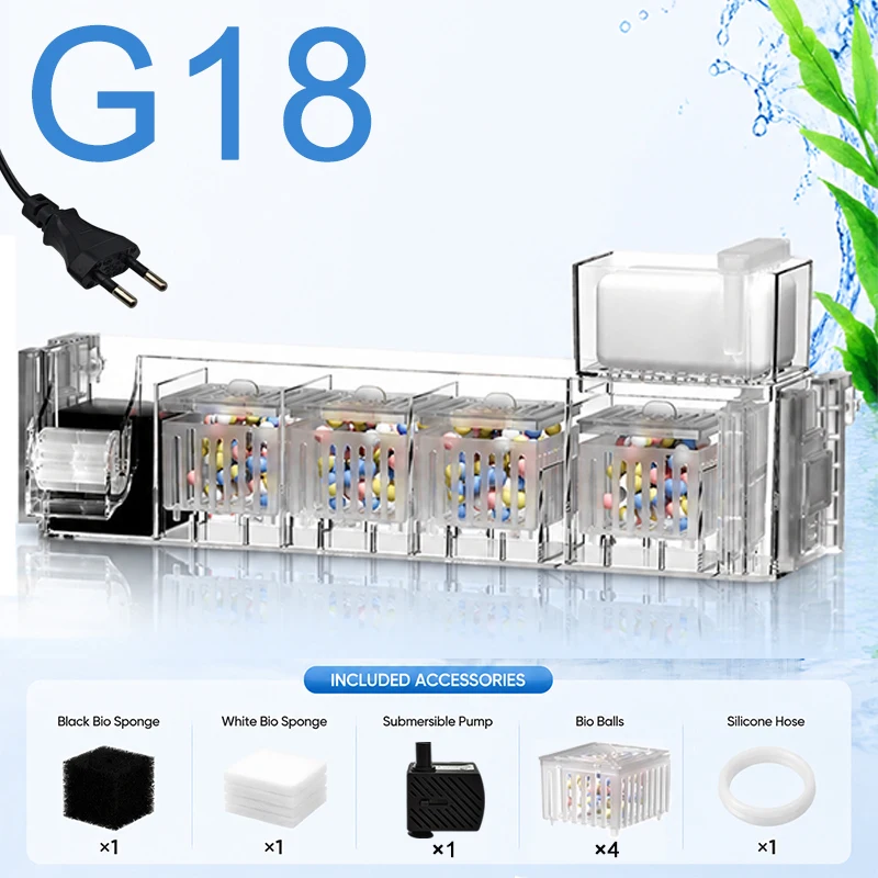220V 3W Aquarium Fish Tank Top Filter Box with Bio Balls and Submersible Pump Water Circulation Rainfall Oxygen Waterfall System