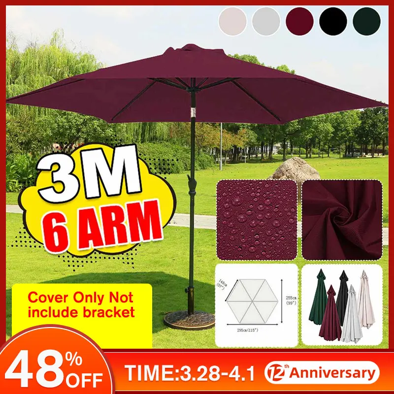

2.7M/3M 6 Arm Garden Parasol Canopy Cover Waterproof Anti UV Outdoor Patio Awning Umbrella Cover Canopy Only Canopy No Bracket