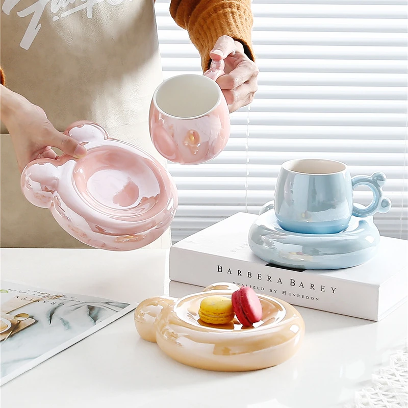 

Nordic Style Cute Bear Ceramic Coffee Mug Cup Kitchen Milk Tea Breakfast Drinking Cup Decoration Home Couple Gifts with Tray