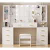 Large Vanity Desk Table with Mirror & Lights White Makeup Vanity with Power Outlet and 8 Drawers 2 Cabinets 3 Lig 1