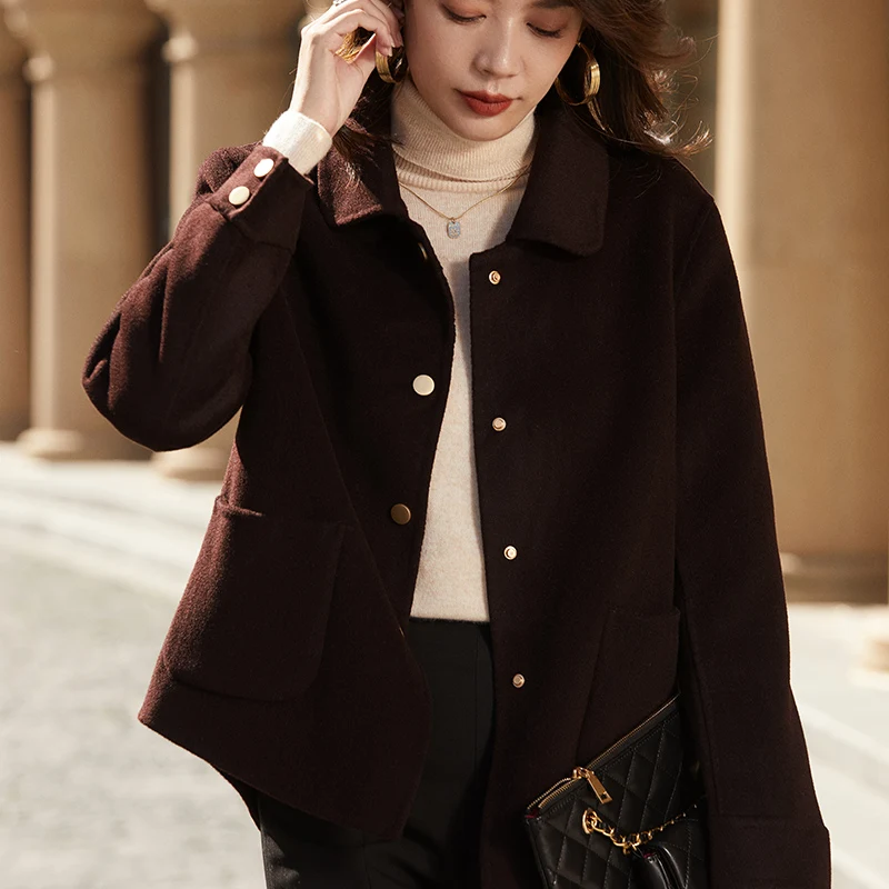 

Autumn and winter new women's small slimming double-sided cashmere coat small fragrance lapel all matched pure wool wool coat