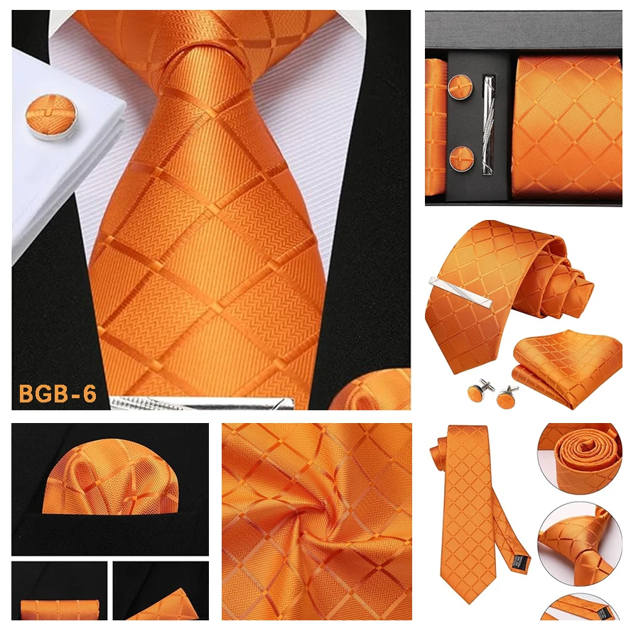 Luxuriöses 8CM Herren-Seidenkrawatten-Set mit Karomuster & Einstecktuch, Manschettenknöpfen, Krawattenklammer und Geschenkbox für den Mann, Bräutigam, formelle Anlässe, Business, Jacquard – Detail 16